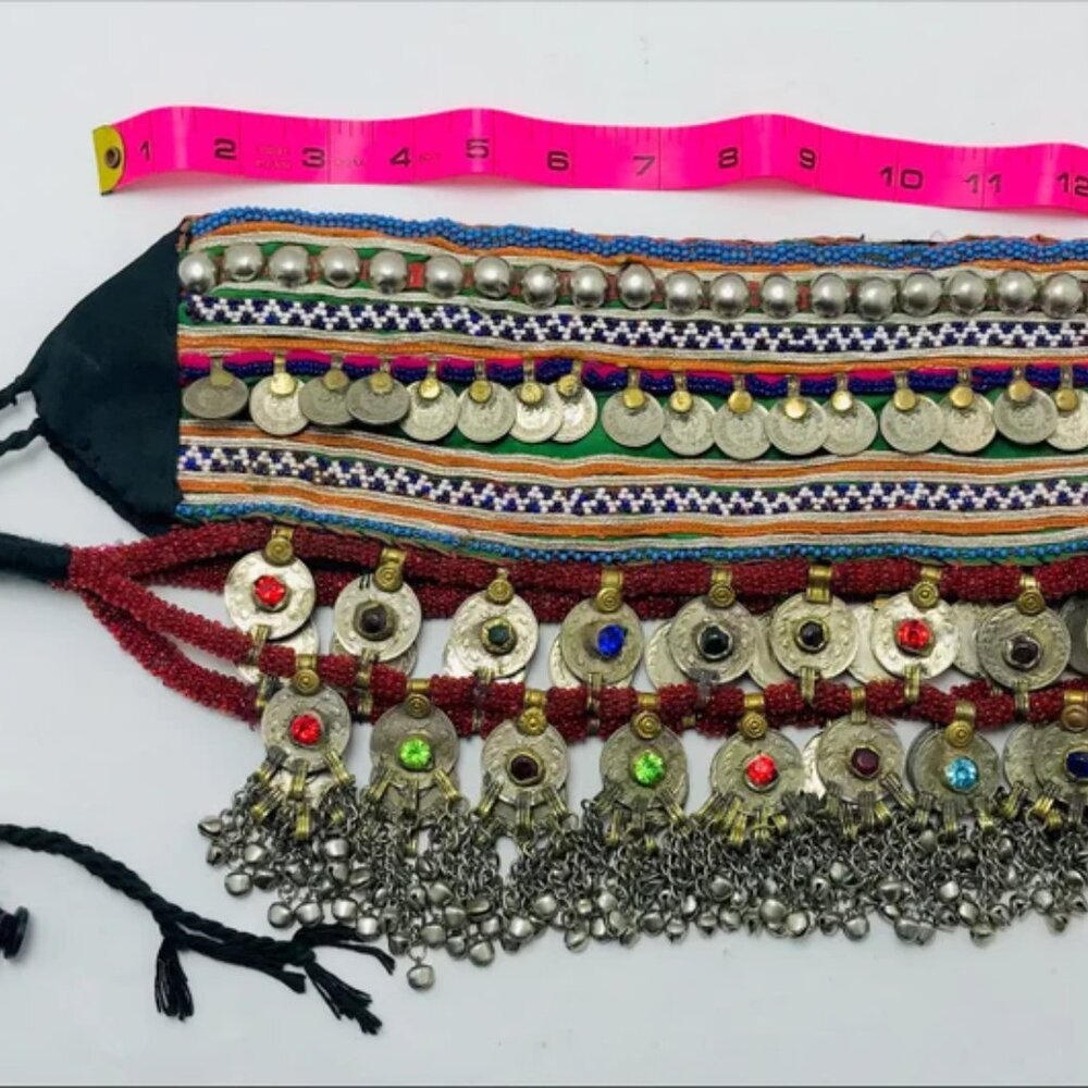 Vintage Kuchi Belly Dance Belt: Afghan Coins & Glass Stones - Picture 11 of 12